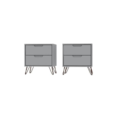 Designed To Furnish Rockefeller 2-Drawer White Nightstand, 21.65 x 20.08 x 17.62 in., 2PK DE2616468